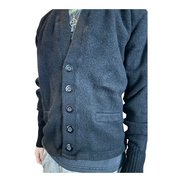 Vintage Dehen 1920 Slouchy Varsity wool cardigan V neck black size small - Picture 6 of 13